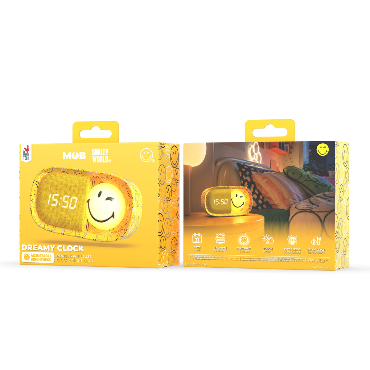 MOB - Dreamy Clock Smiley World - Geel