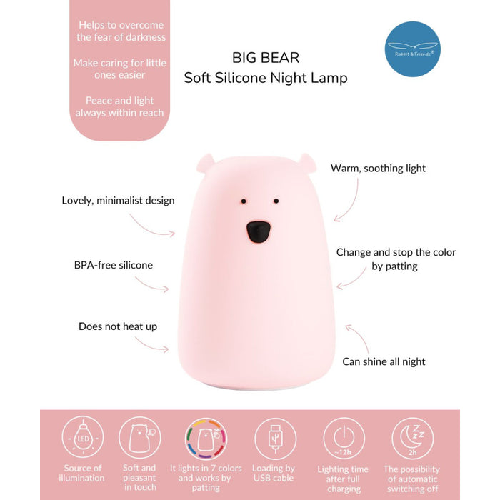 🐻 52-0065 - Grote Beer Siliconen Lamp - Roze